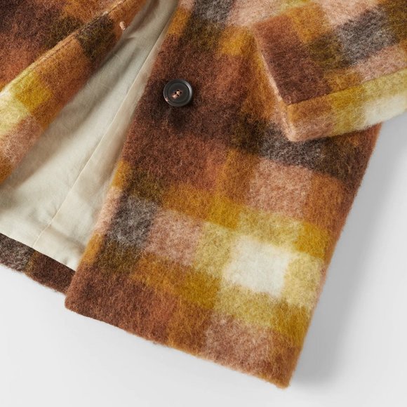 ZARA | Wool Plaid Coat Mustard Yellow - Picture 3 of 7